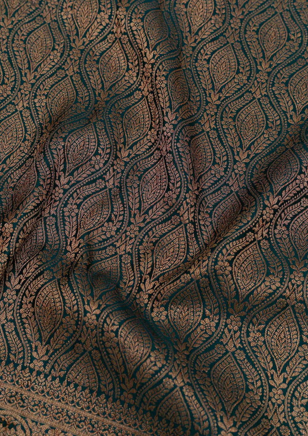 Bottle Green Zariwork Pure Silk Saree-Koskii