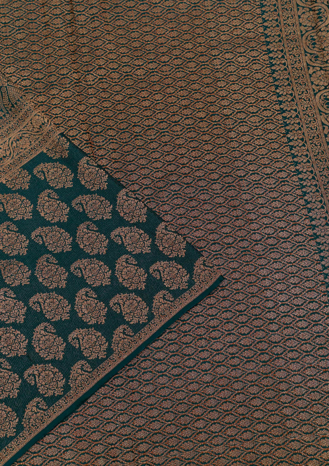 Bottle Green Zariwork Pure Silk Saree-Koskii