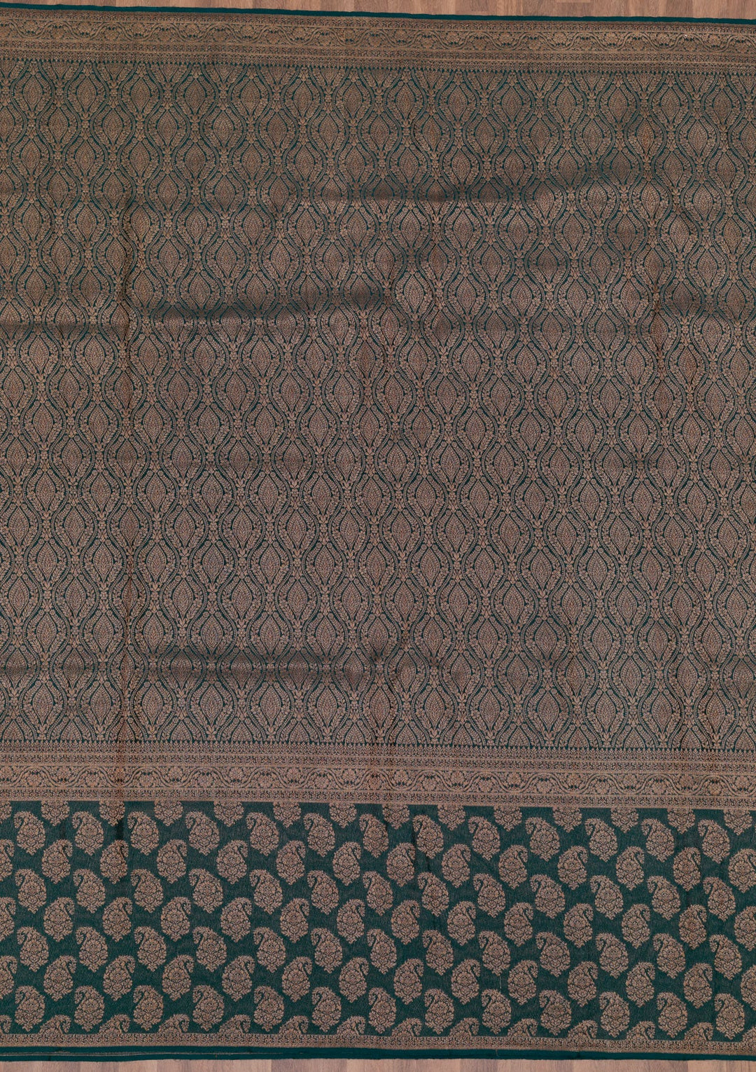 Bottle Green Zariwork Pure Silk Saree-Koskii