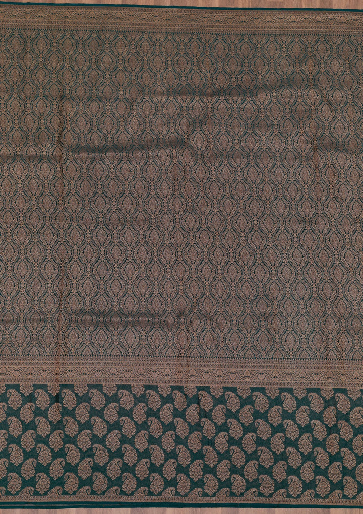 Bottle Green Zariwork Pure Silk Saree-Koskii