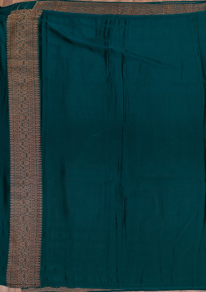 Bottle Green Zariwork Pure Silk Saree-Koskii