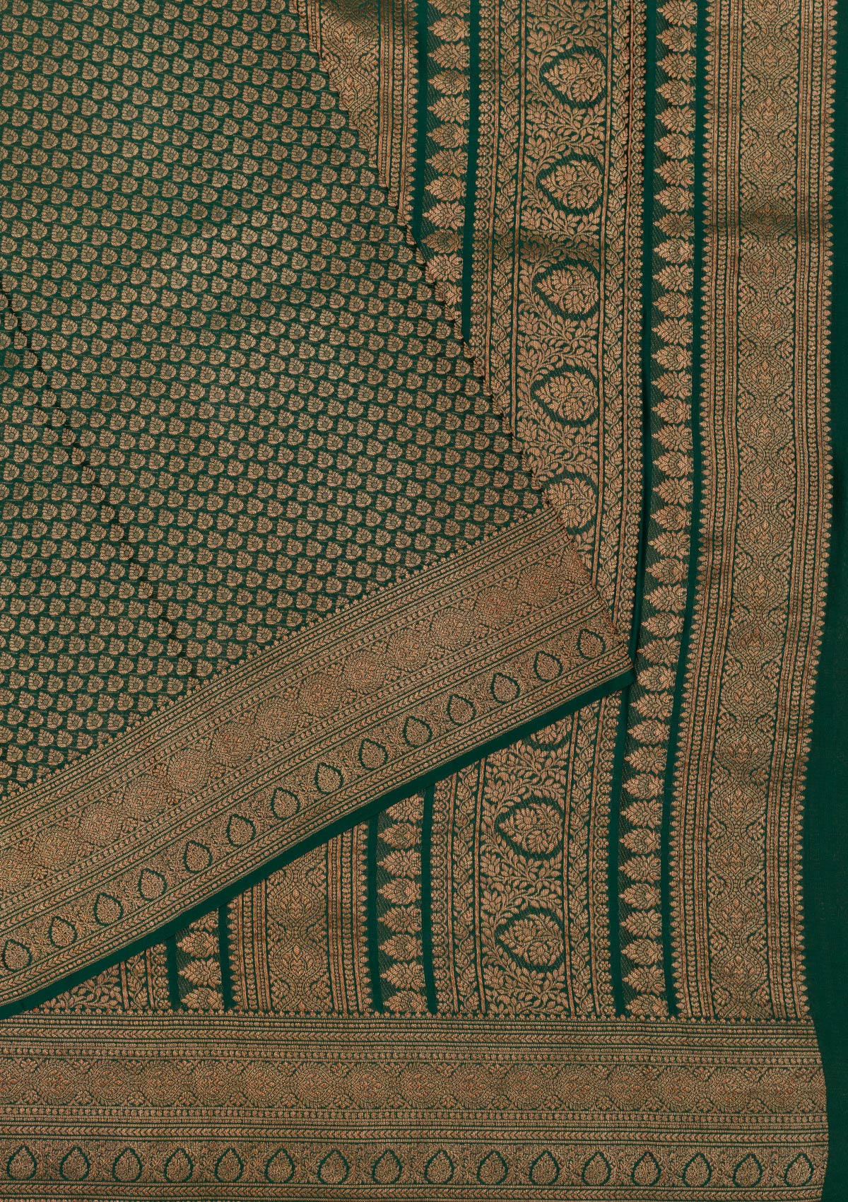 Bottle Green Zariwork Pure Silk Saree-Koskii