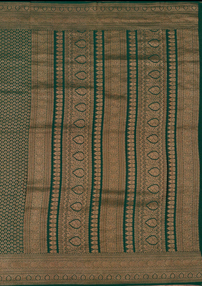 Bottle Green Zariwork Pure Silk Saree-Koskii