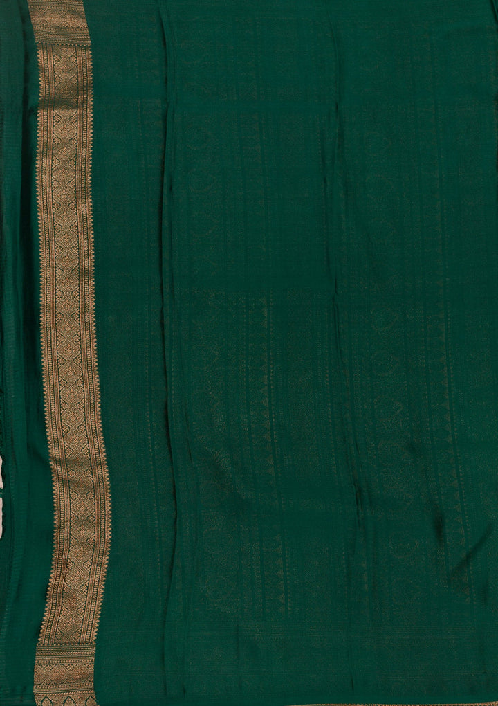 Bottle Green Zariwork Pure Silk Saree-Koskii