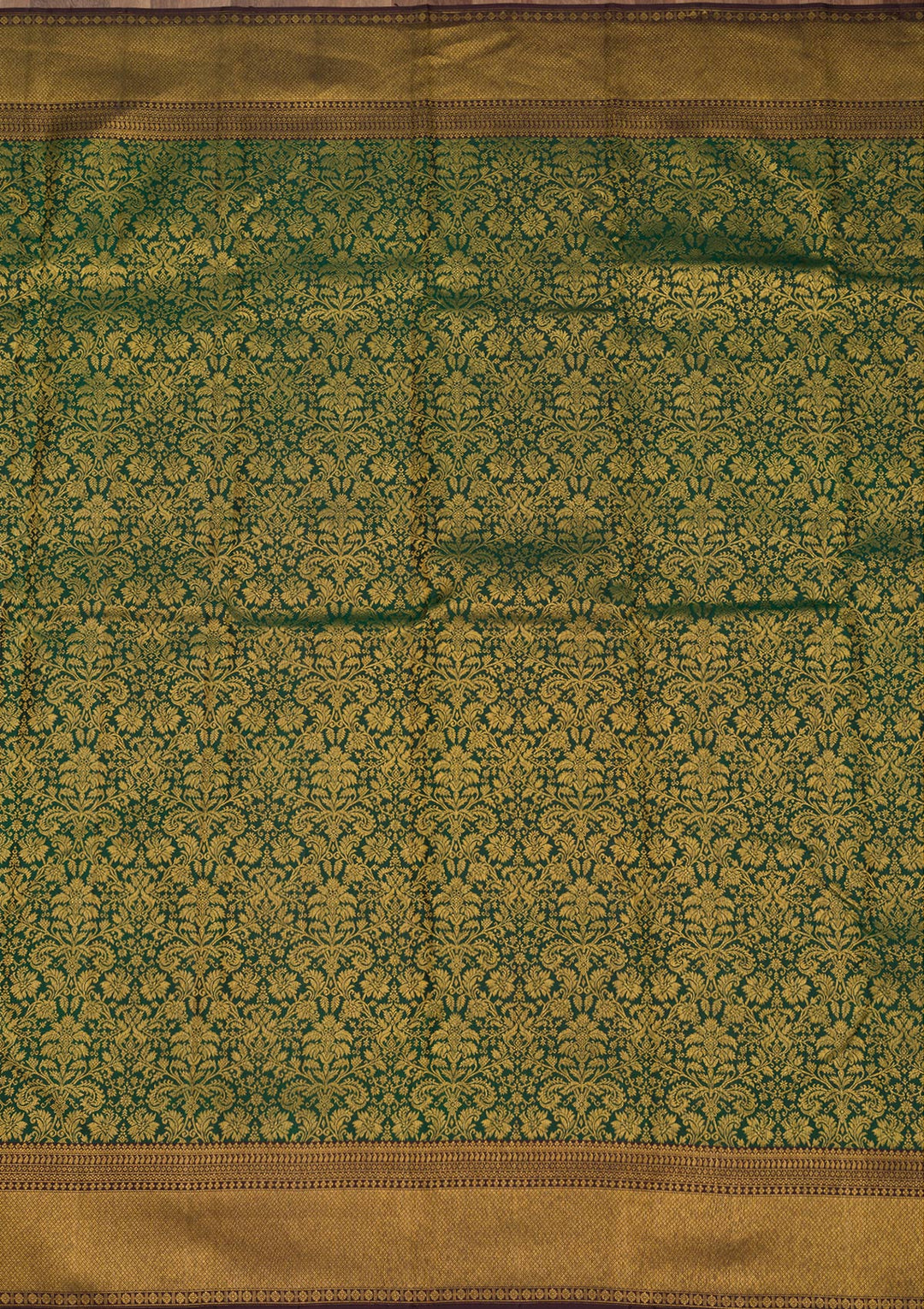Bottle Green Zariwork Pure Silk Saree-Koskii