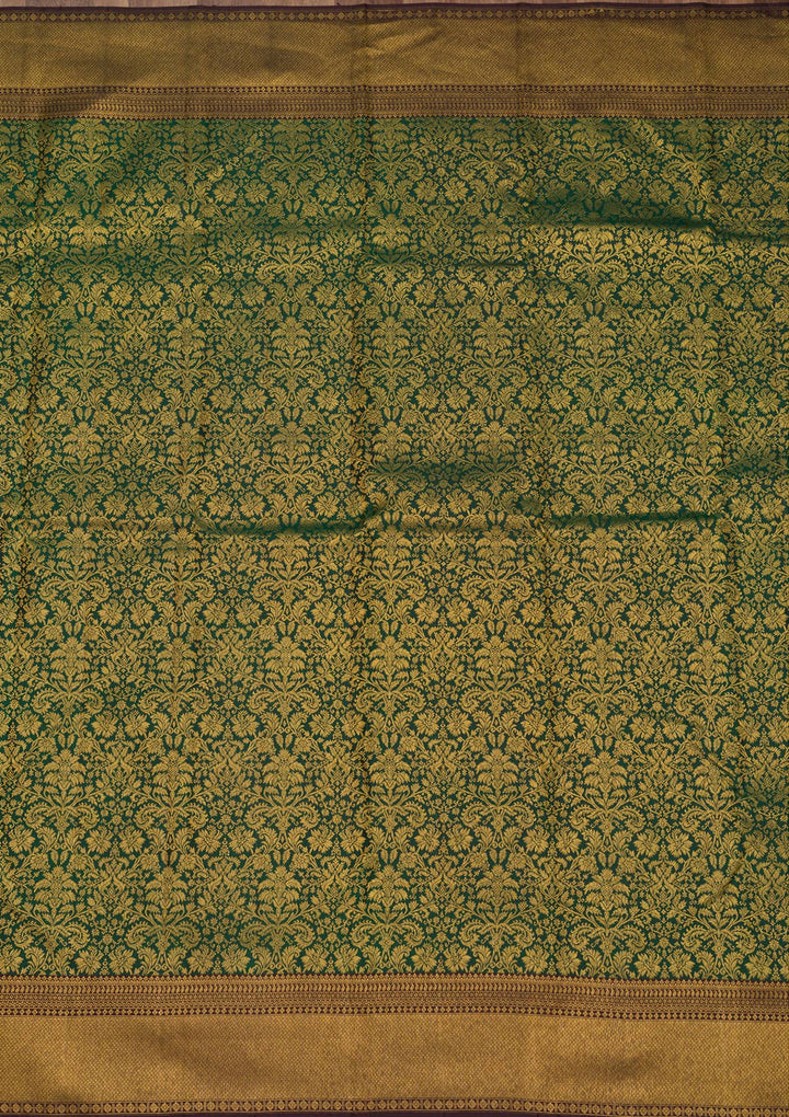 Bottle Green Zariwork Pure Silk Saree-Koskii