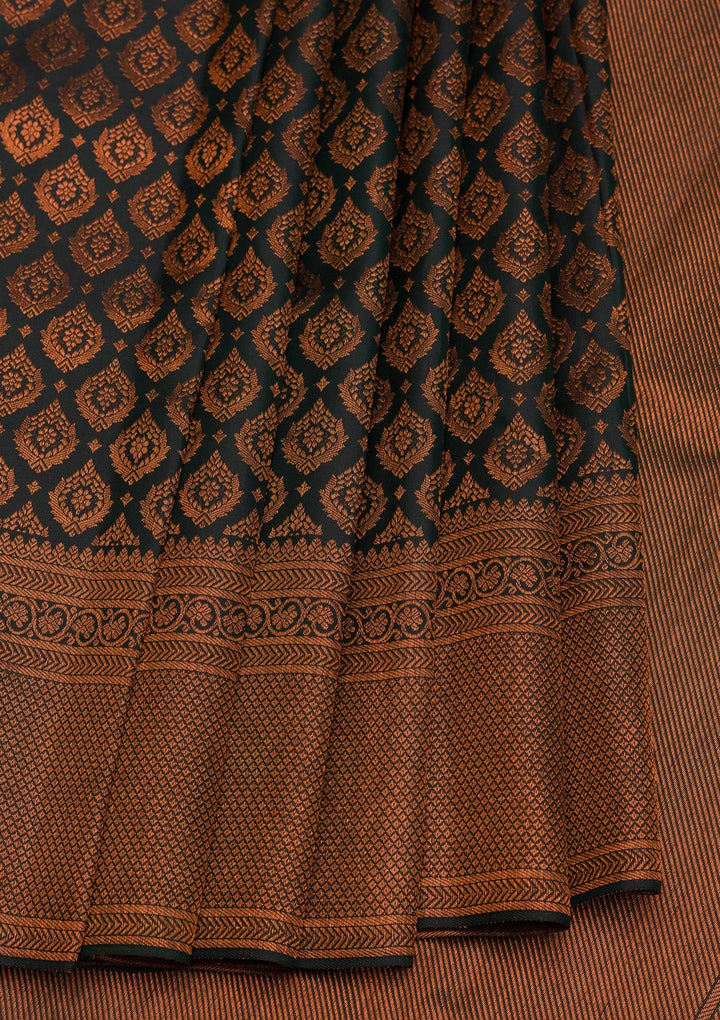 Bottle Green Zariwork Pure Silk Saree-Koskii