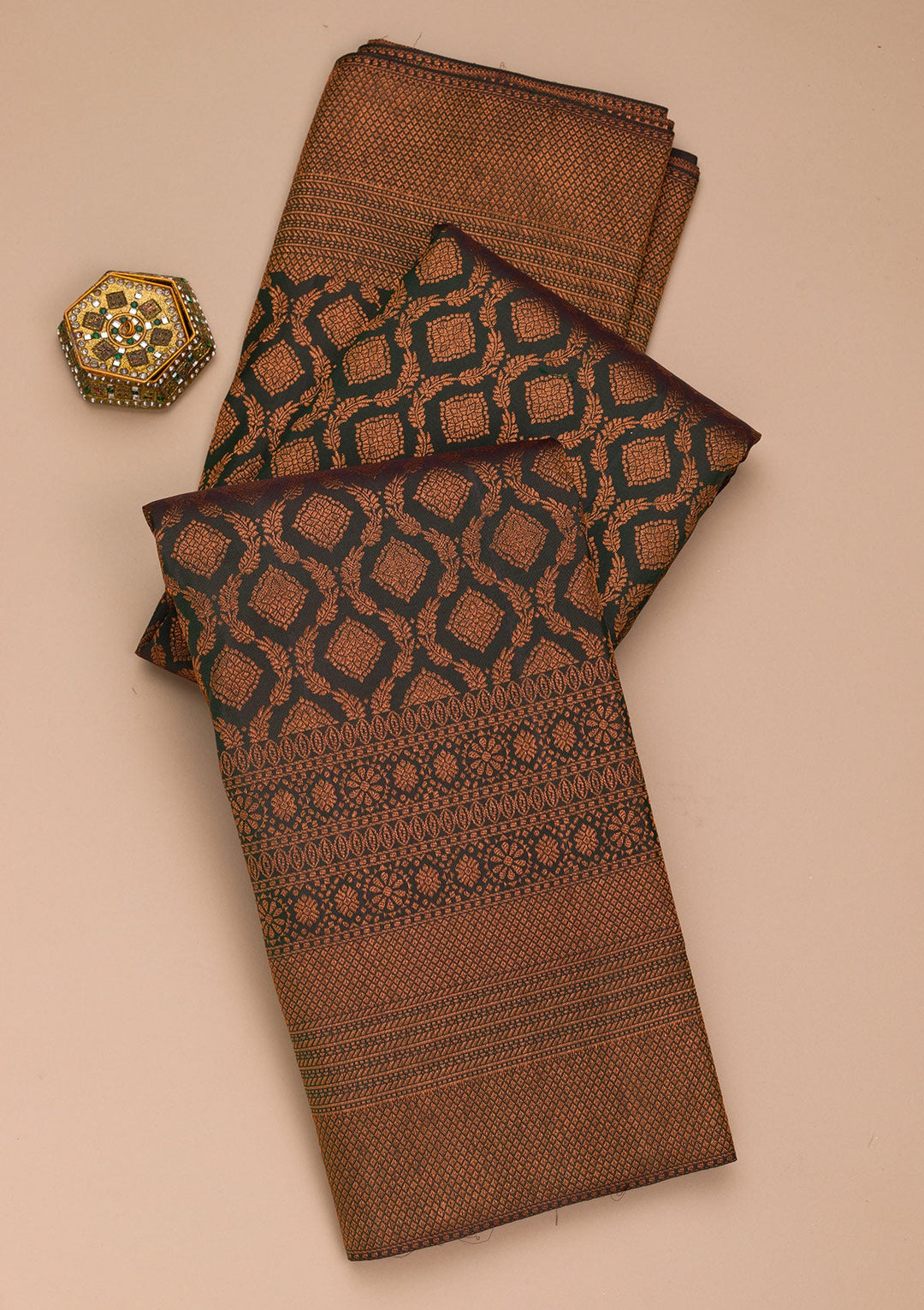 Bottle Green Zariwork Pure Silk Saree-Koskii