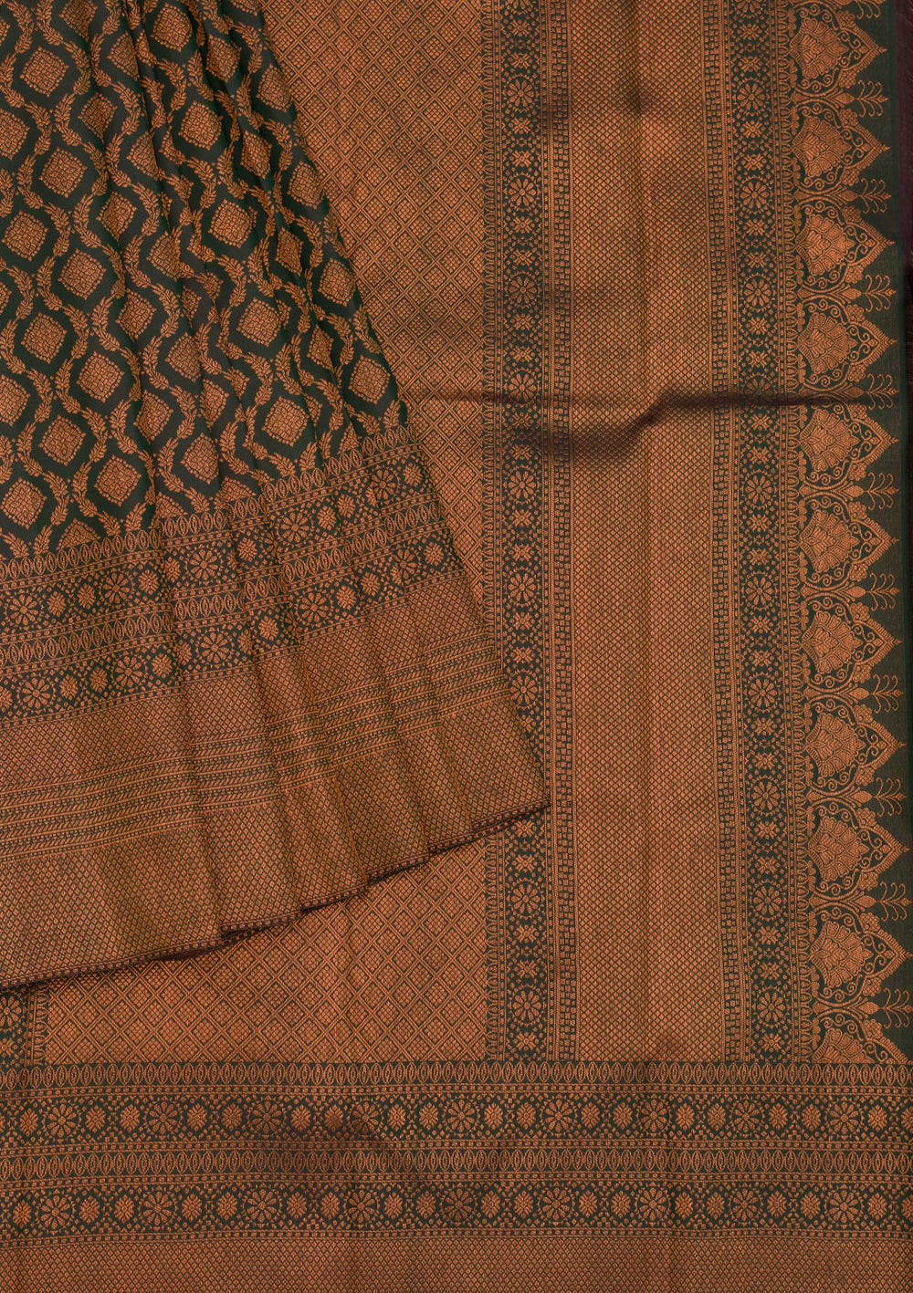 Bottle Green Zariwork Pure Silk Saree-Koskii