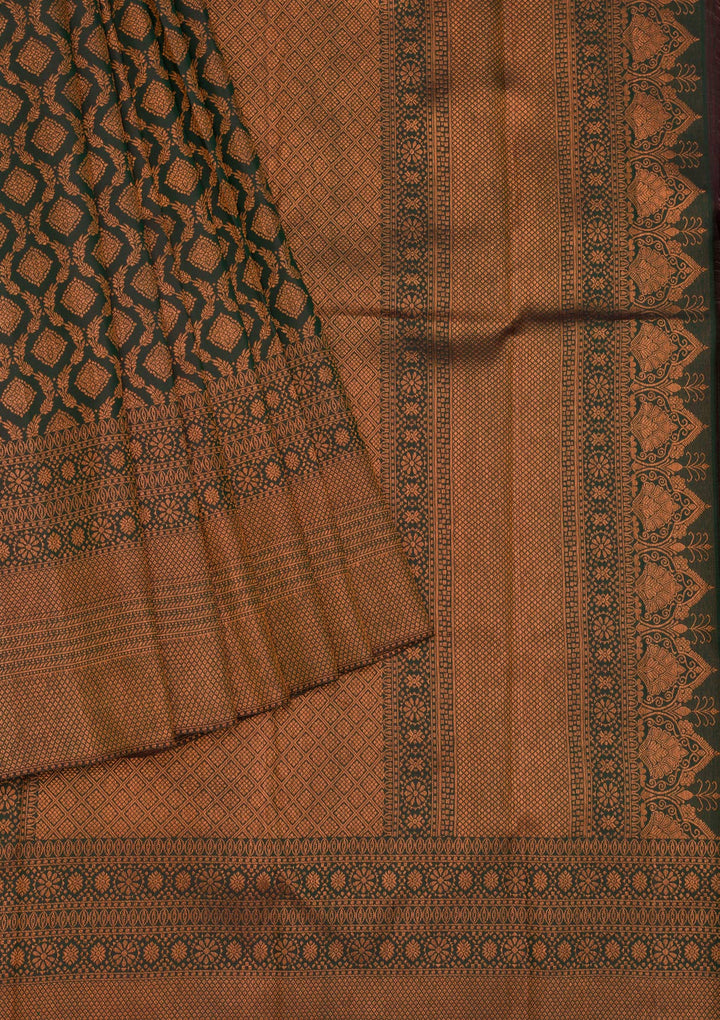 Bottle Green Zariwork Pure Silk Saree-Koskii