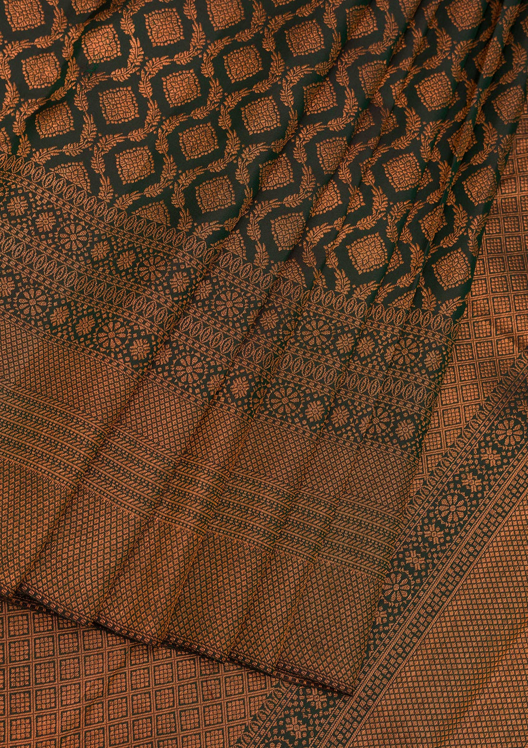 Bottle Green Zariwork Pure Silk Saree-Koskii