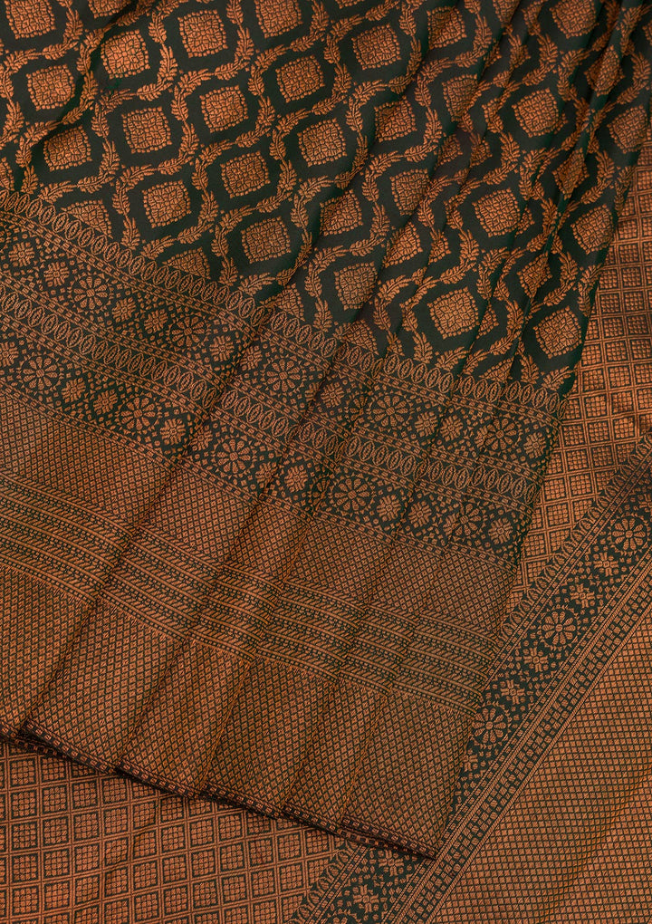 Bottle Green Zariwork Pure Silk Saree-Koskii