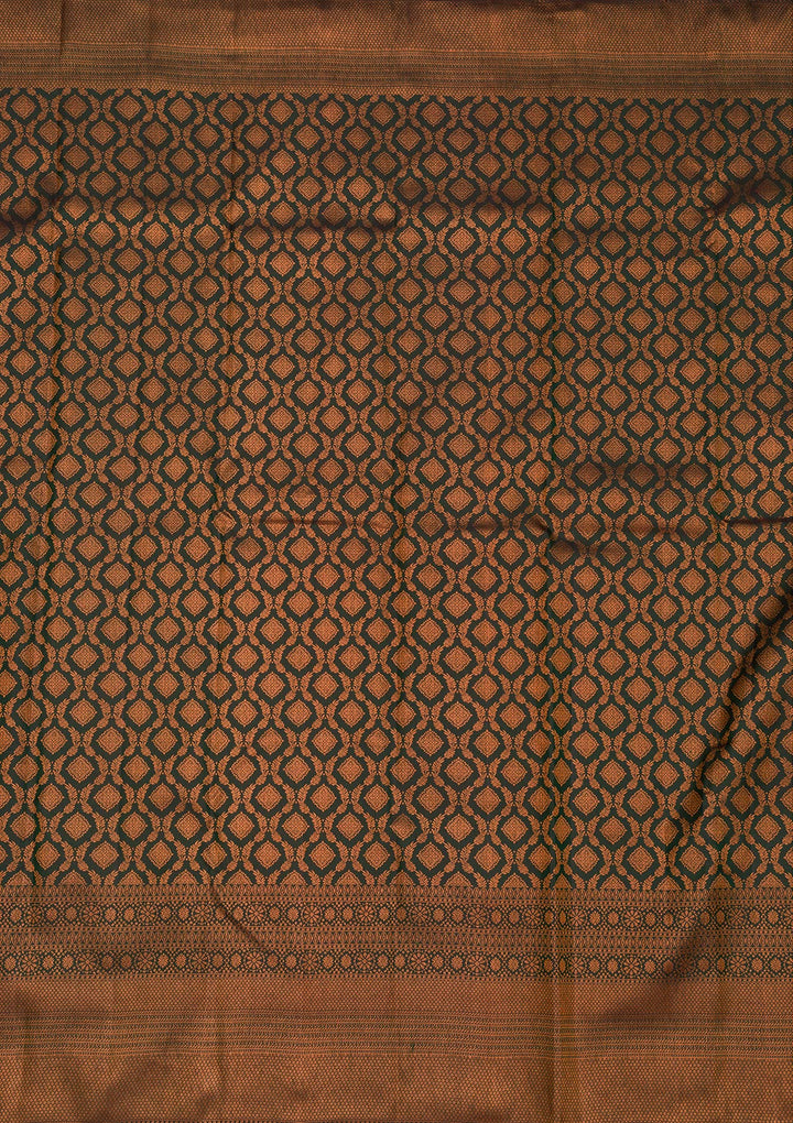 Bottle Green Zariwork Pure Silk Saree-Koskii