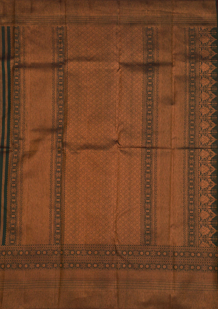 Bottle Green Zariwork Pure Silk Saree-Koskii