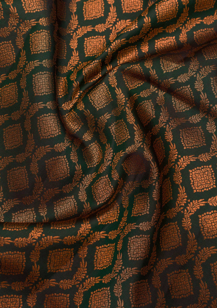 Bottle Green Zariwork Pure Silk Saree-Koskii