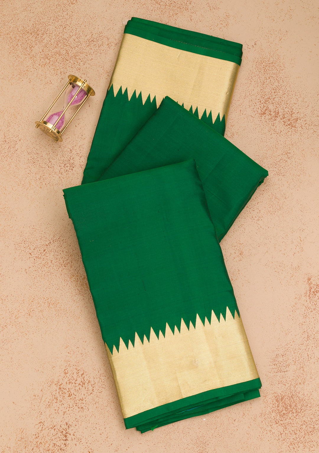 Bottle Green Zariwork Pure Silk Saree-Koskii
