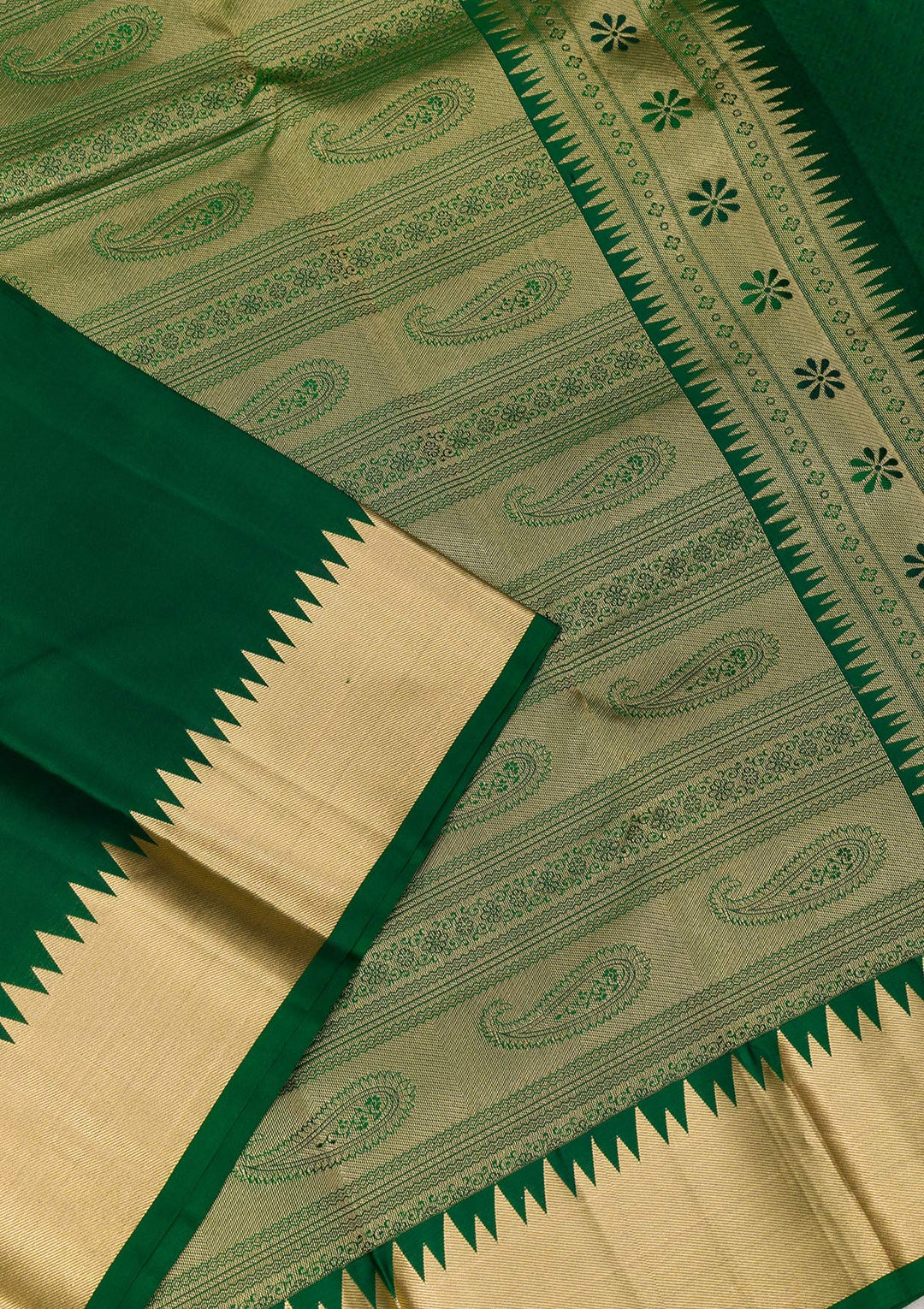 Bottle Green Zariwork Pure Silk Saree-Koskii