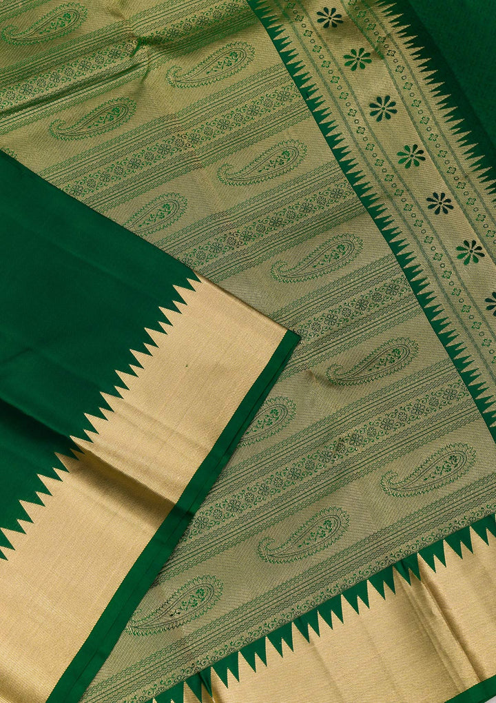 Bottle Green Zariwork Pure Silk Saree-Koskii
