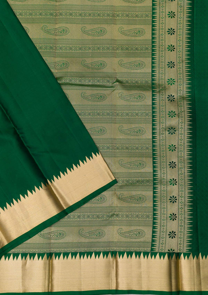 Bottle Green Zariwork Pure Silk Saree-Koskii