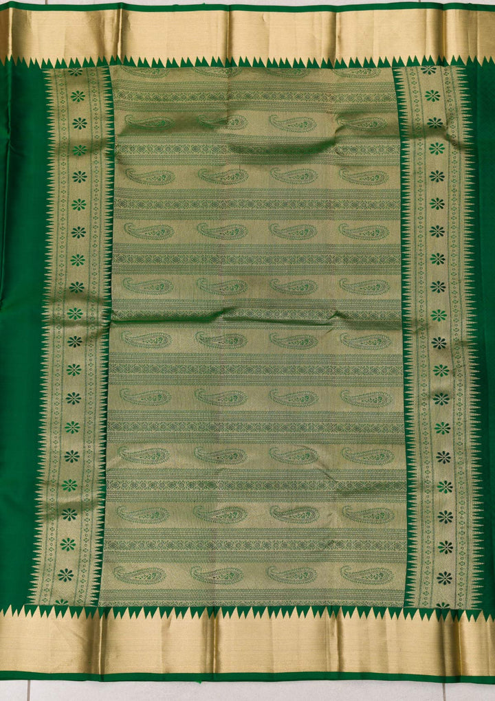 Bottle Green Zariwork Pure Silk Saree-Koskii