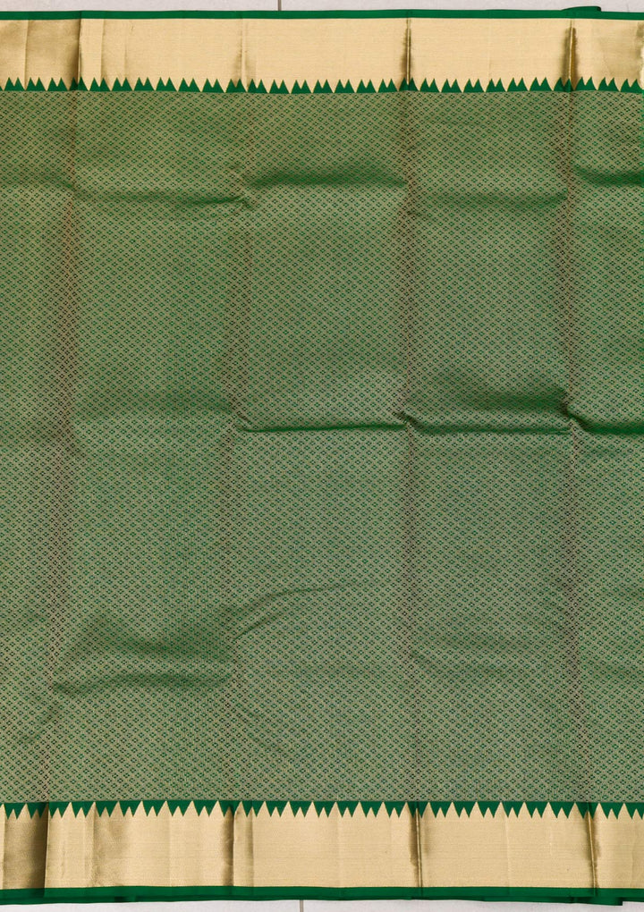 Bottle Green Zariwork Pure Silk Saree-Koskii