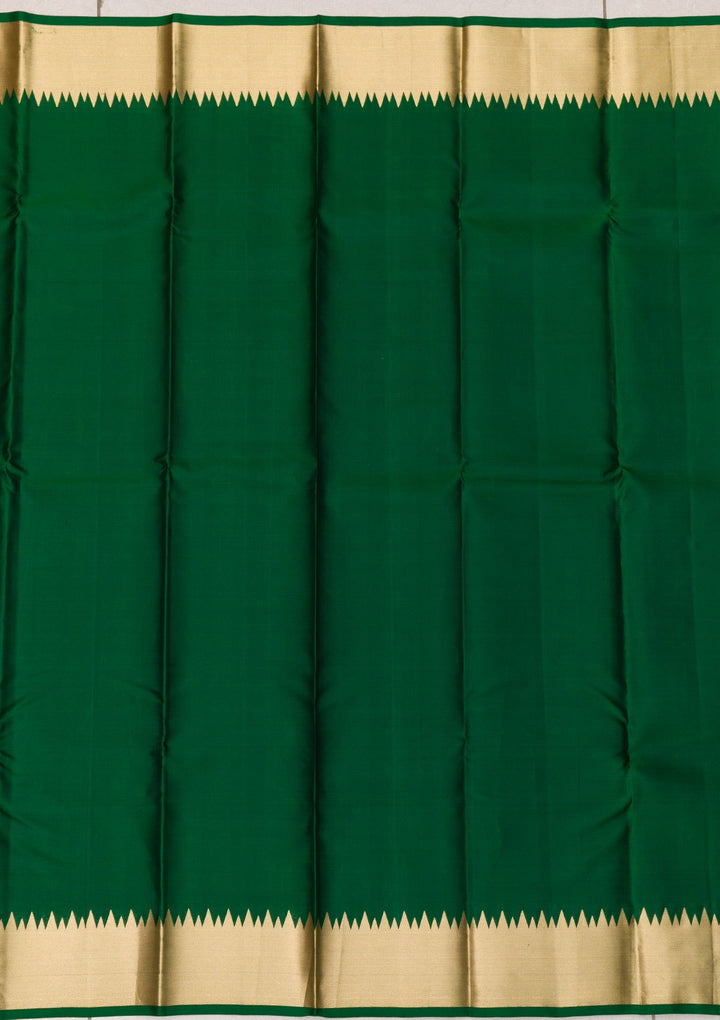 Bottle Green Zariwork Pure Silk Saree-Koskii