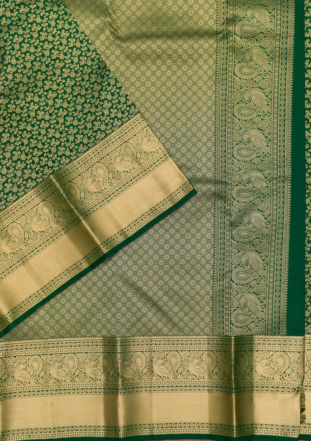 Bottle Green Zariwork Pure Silk Saree-Koskii