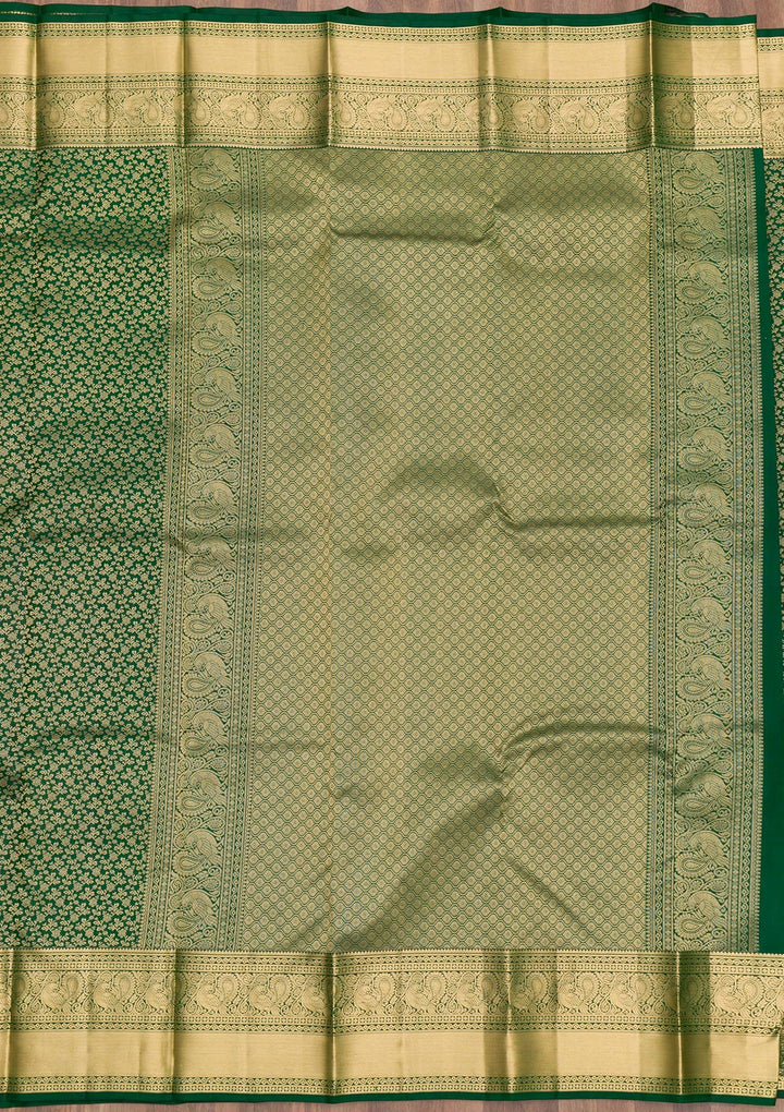 Bottle Green Zariwork Pure Silk Saree-Koskii