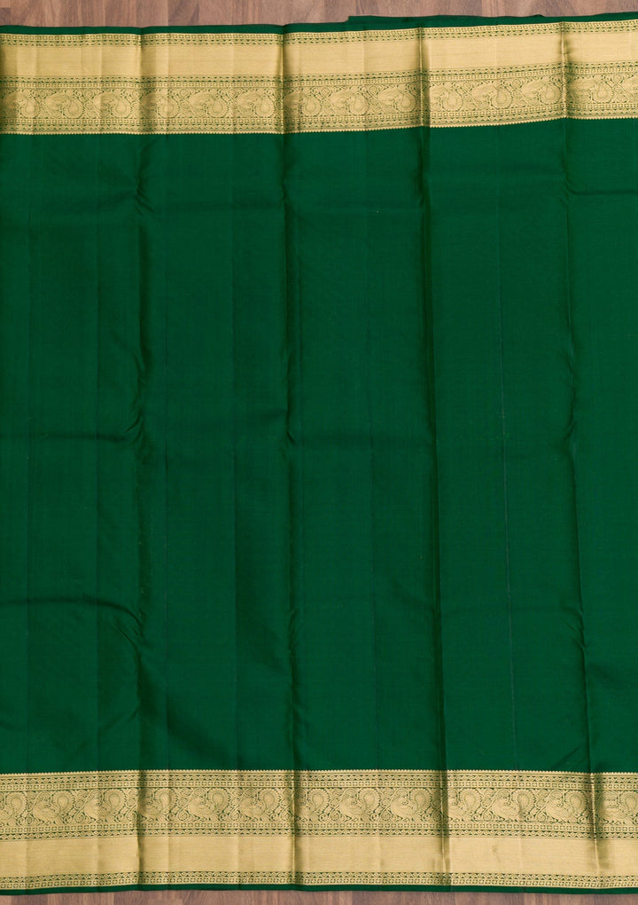 Bottle Green Zariwork Pure Silk Saree-Koskii
