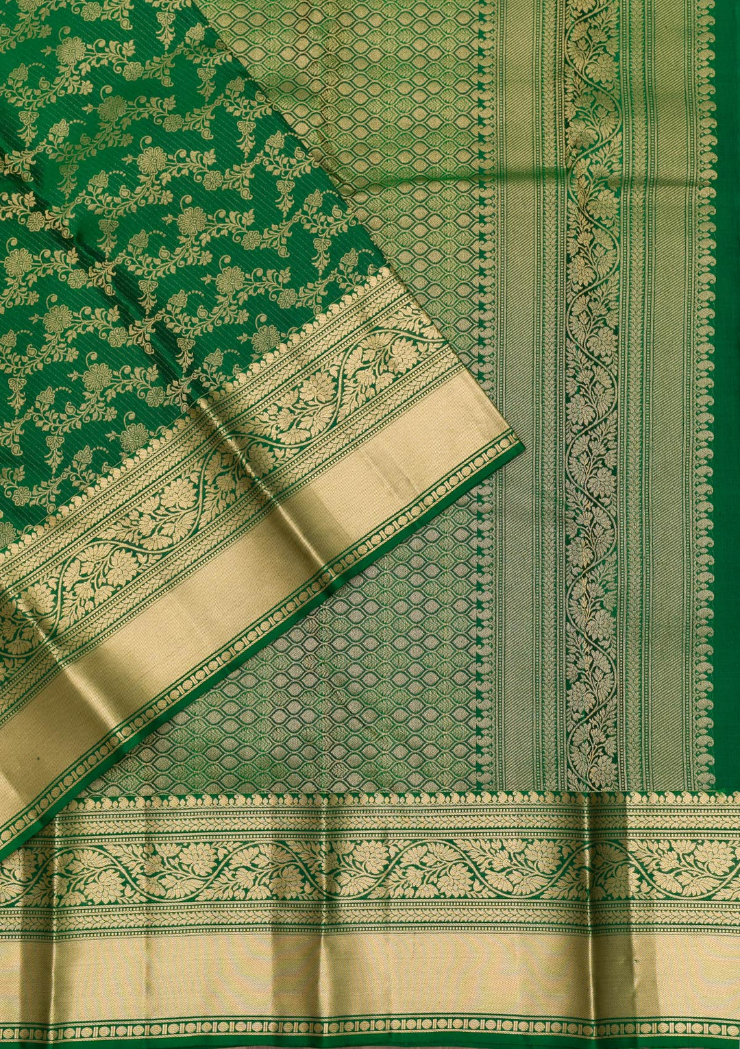 Bottle Green Zariwork Pure Silk Saree-Koskii