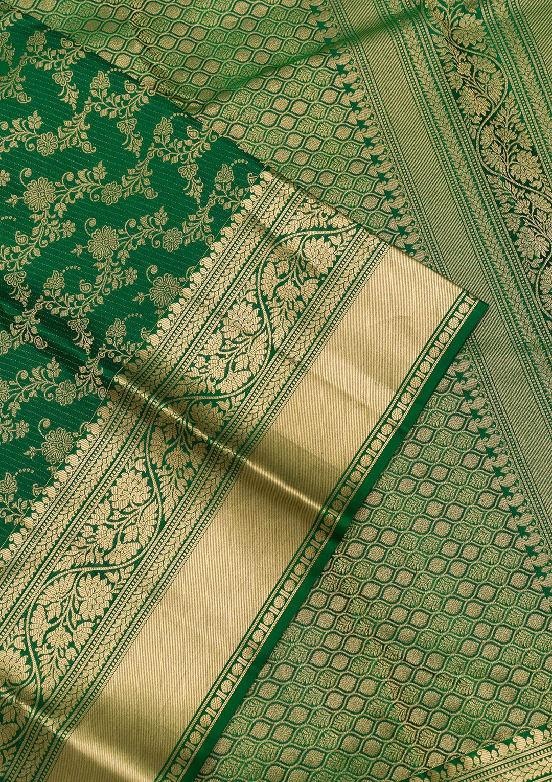 Bottle Green Zariwork Pure Silk Saree-Koskii