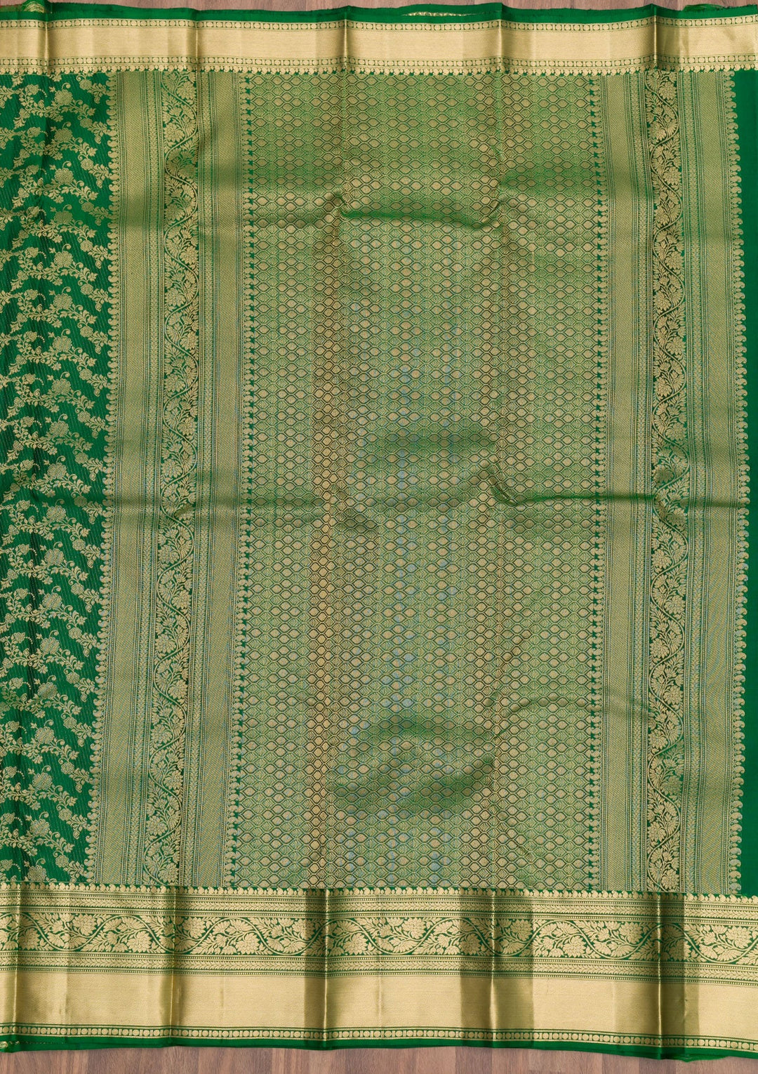 Bottle Green Zariwork Pure Silk Saree-Koskii