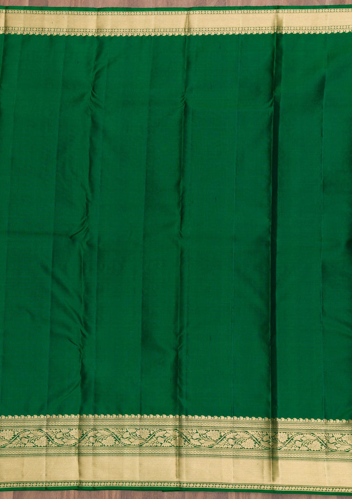 Bottle Green Zariwork Pure Silk Saree-Koskii