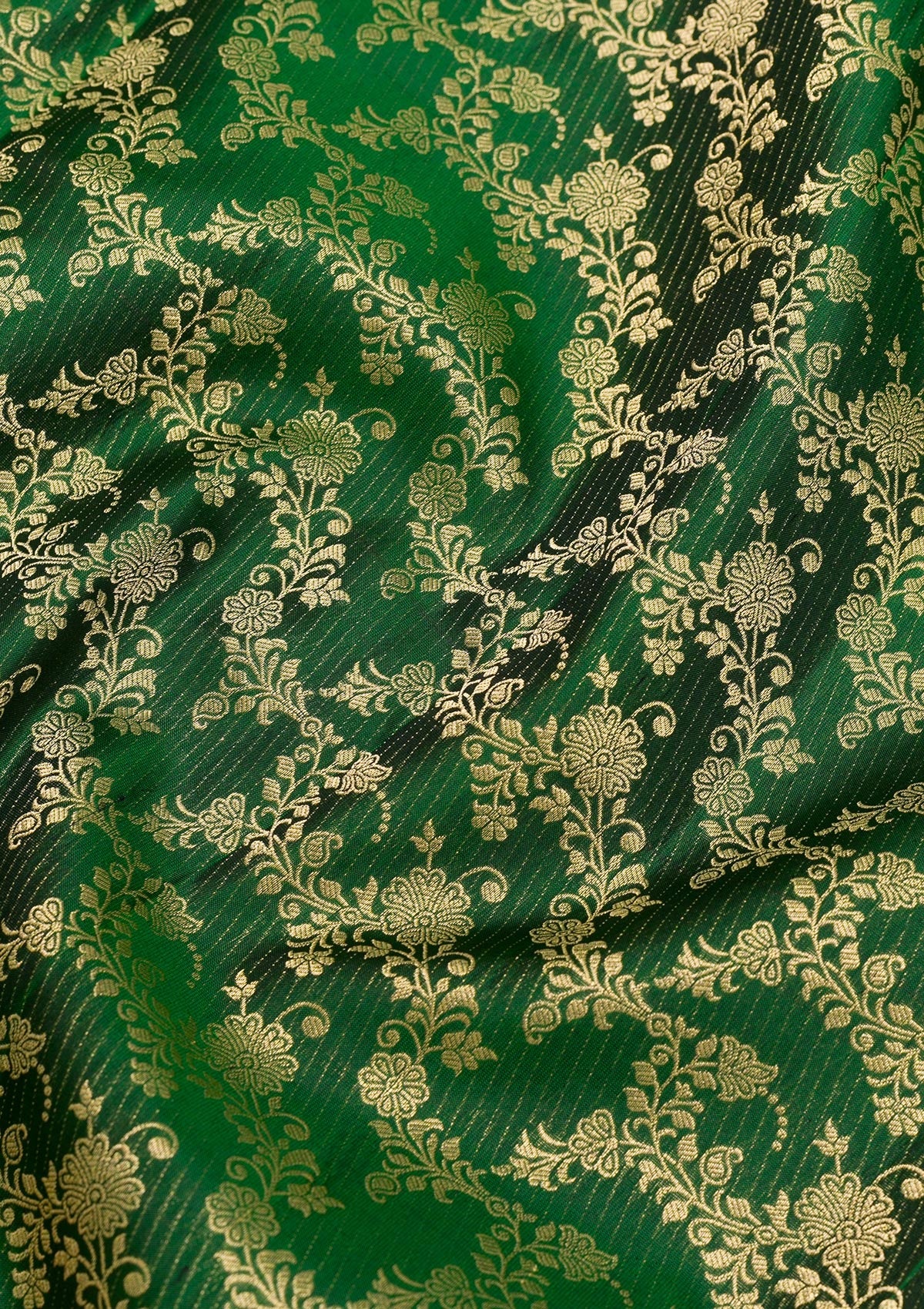 Bottle Green Zariwork Pure Silk Saree-Koskii