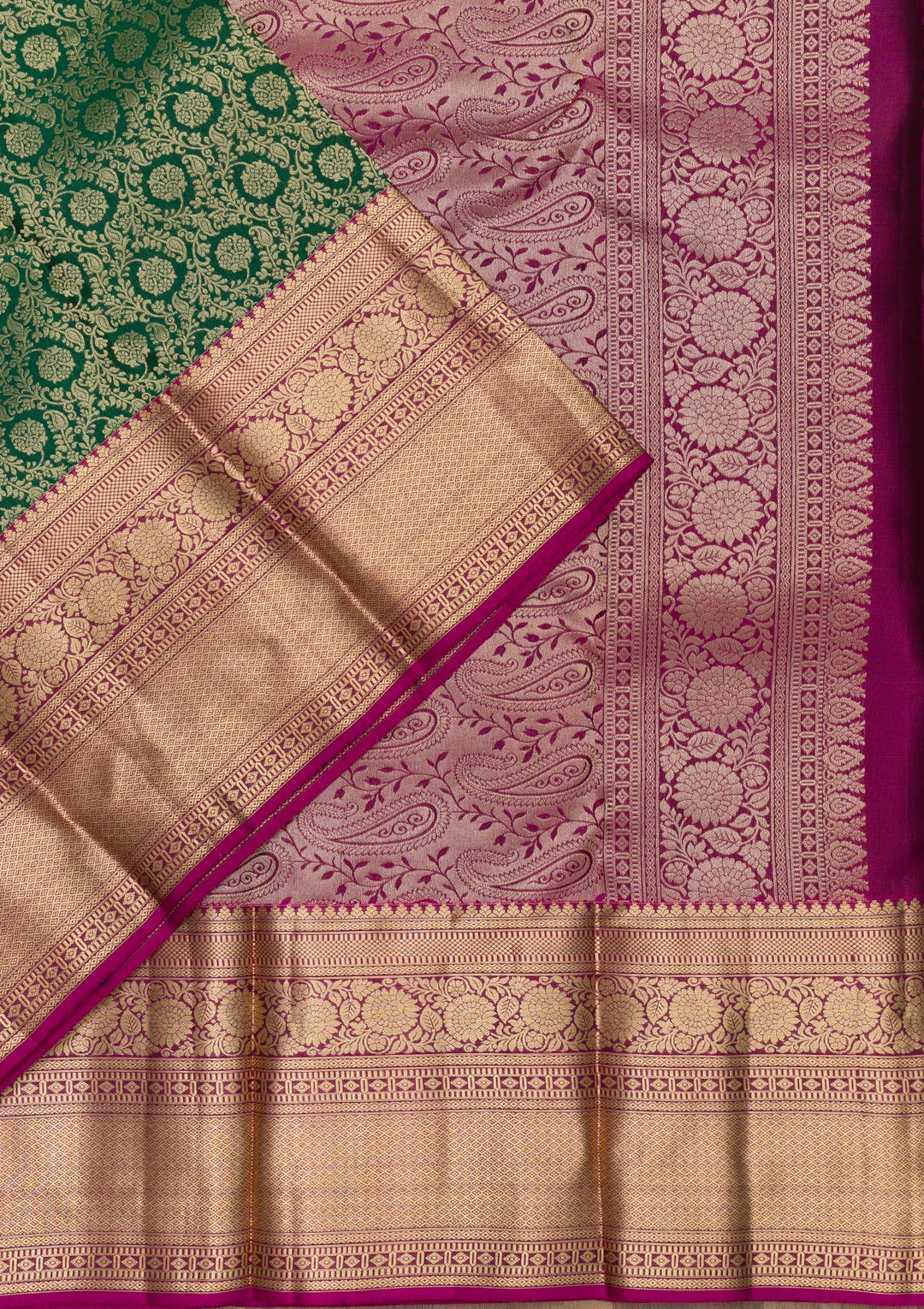 Bottle Green Zariwork Pure Silk Saree-Koskii