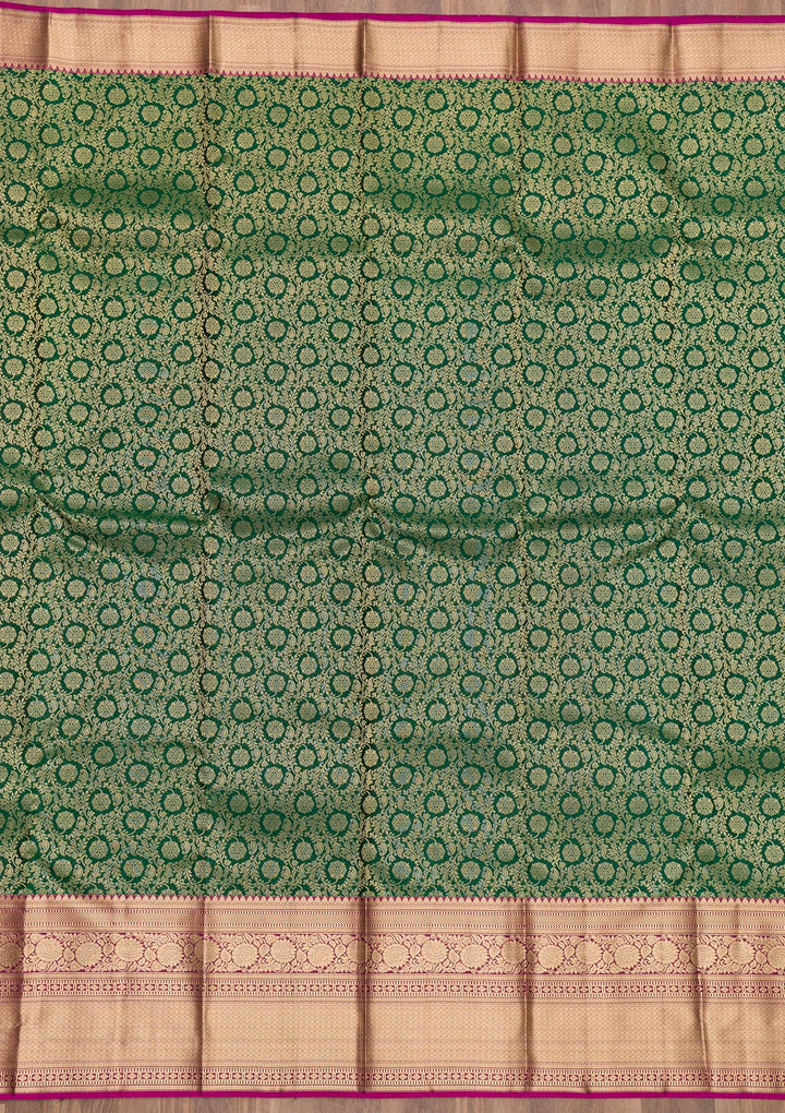 Bottle Green Zariwork Pure Silk Saree-Koskii