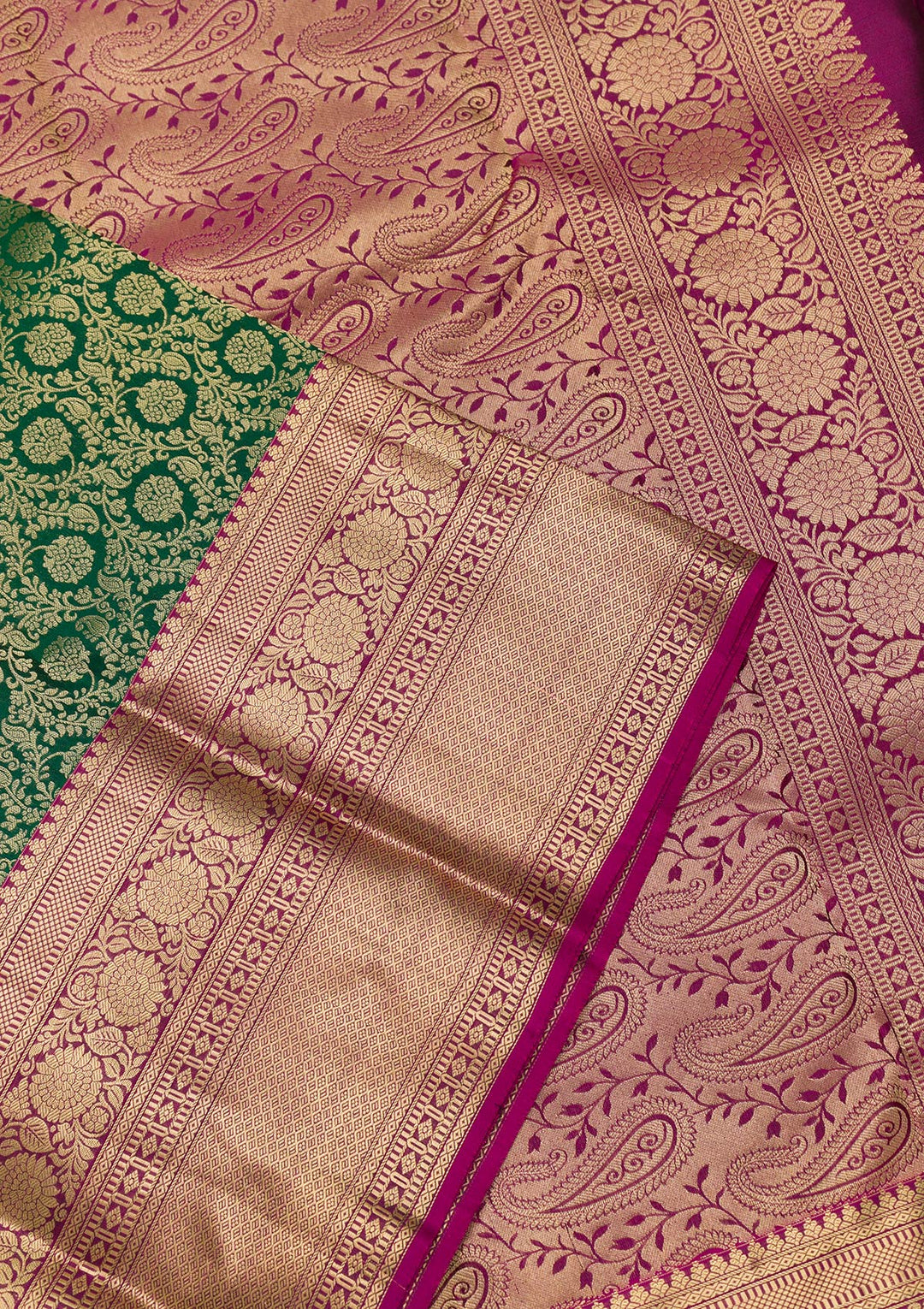 Bottle Green Zariwork Pure Silk Saree-Koskii
