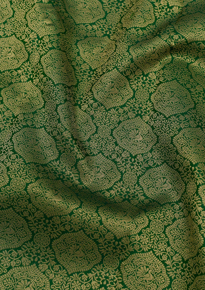 Bottle Green Zariwork Pure Silk Saree-Koskii