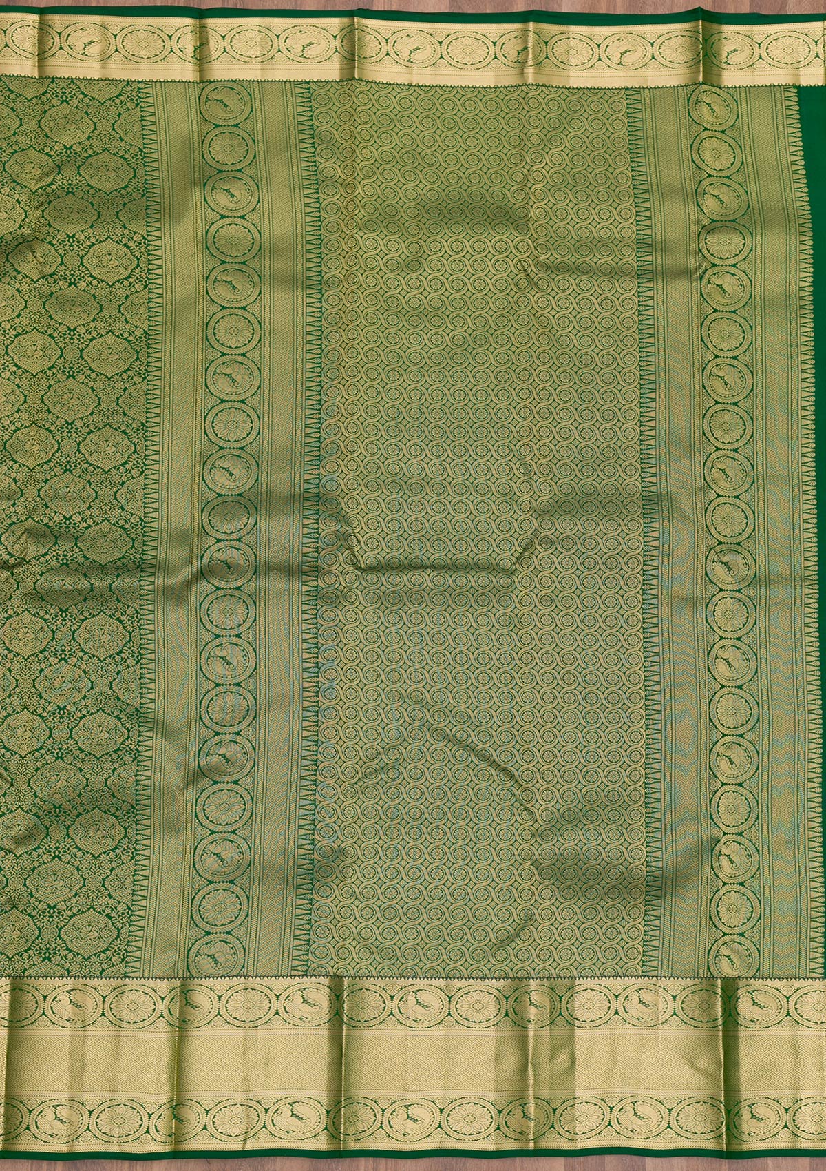 Bottle Green Zariwork Pure Silk Saree-Koskii