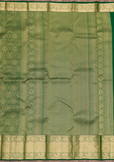 Bottle Green Zariwork Pure Silk Saree-Koskii