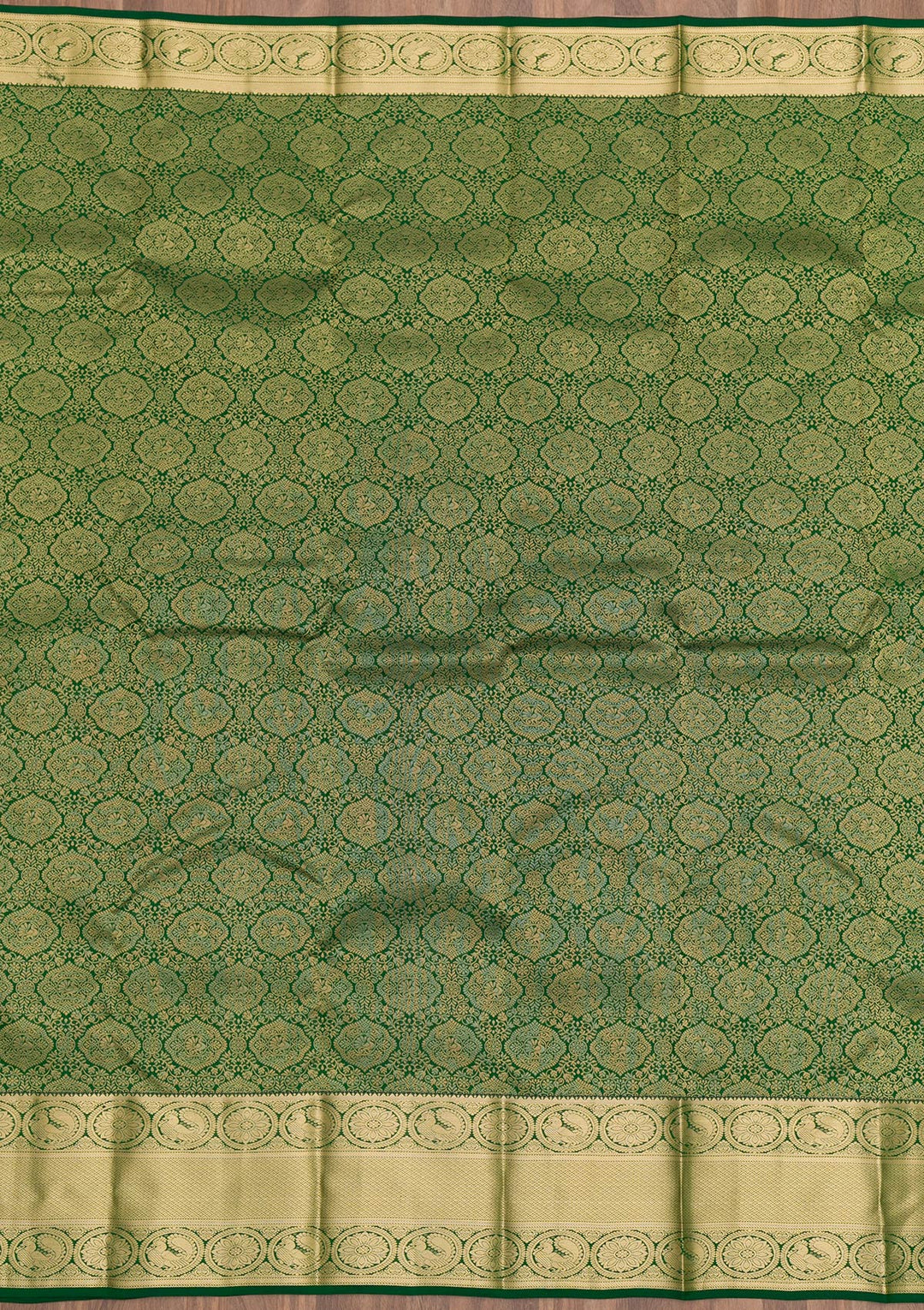 Bottle Green Zariwork Pure Silk Saree-Koskii