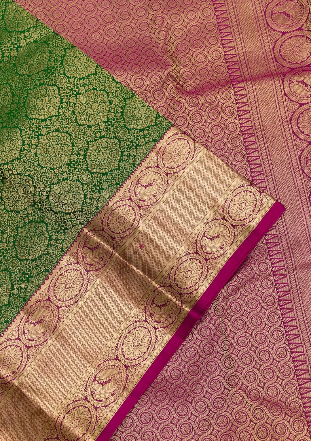 Bottle Green Zariwork Pure Silk Saree-Koskii