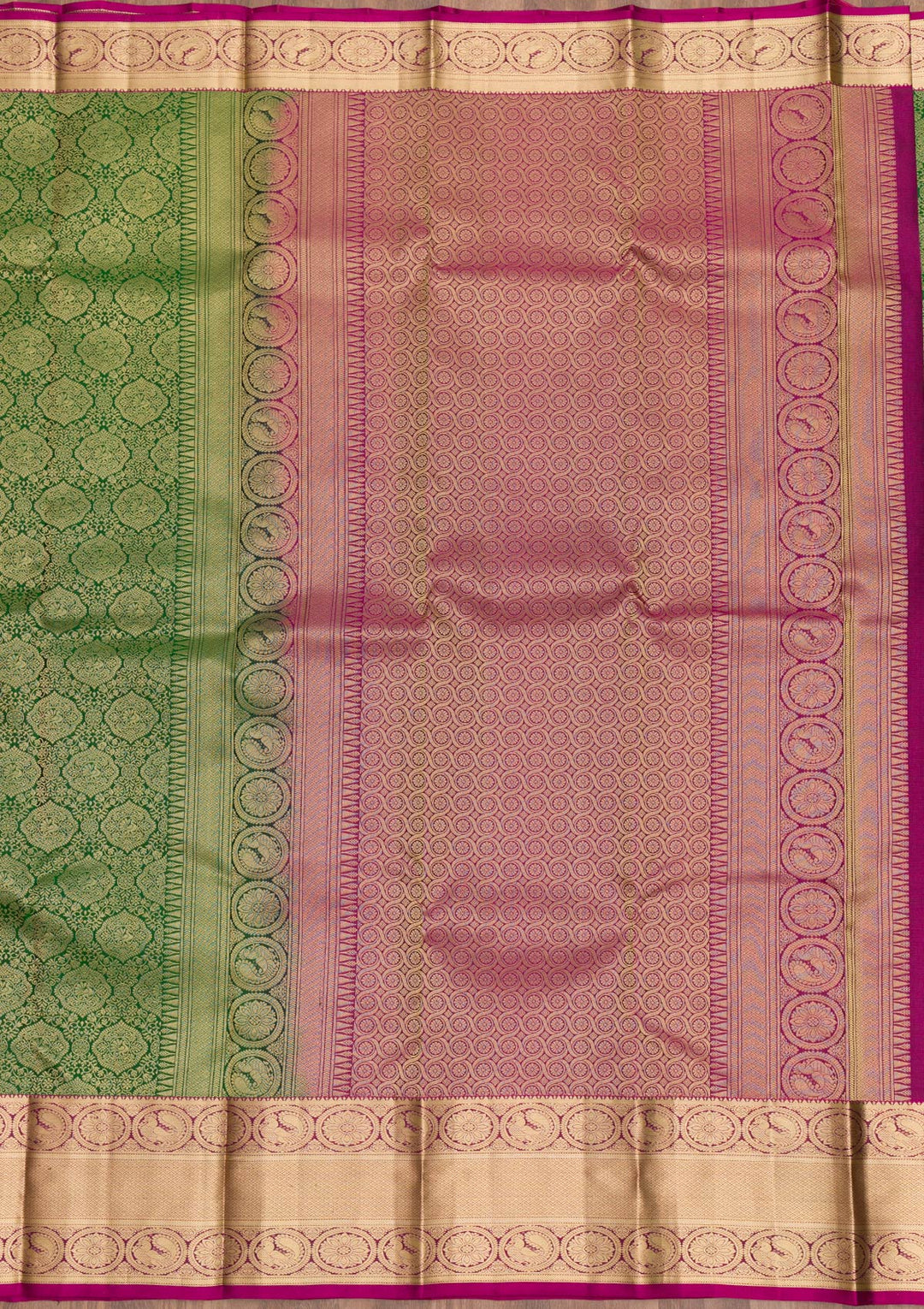 Bottle Green Zariwork Pure Silk Saree-Koskii