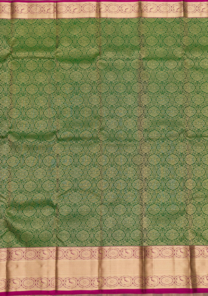 Bottle Green Zariwork Pure Silk Saree-Koskii