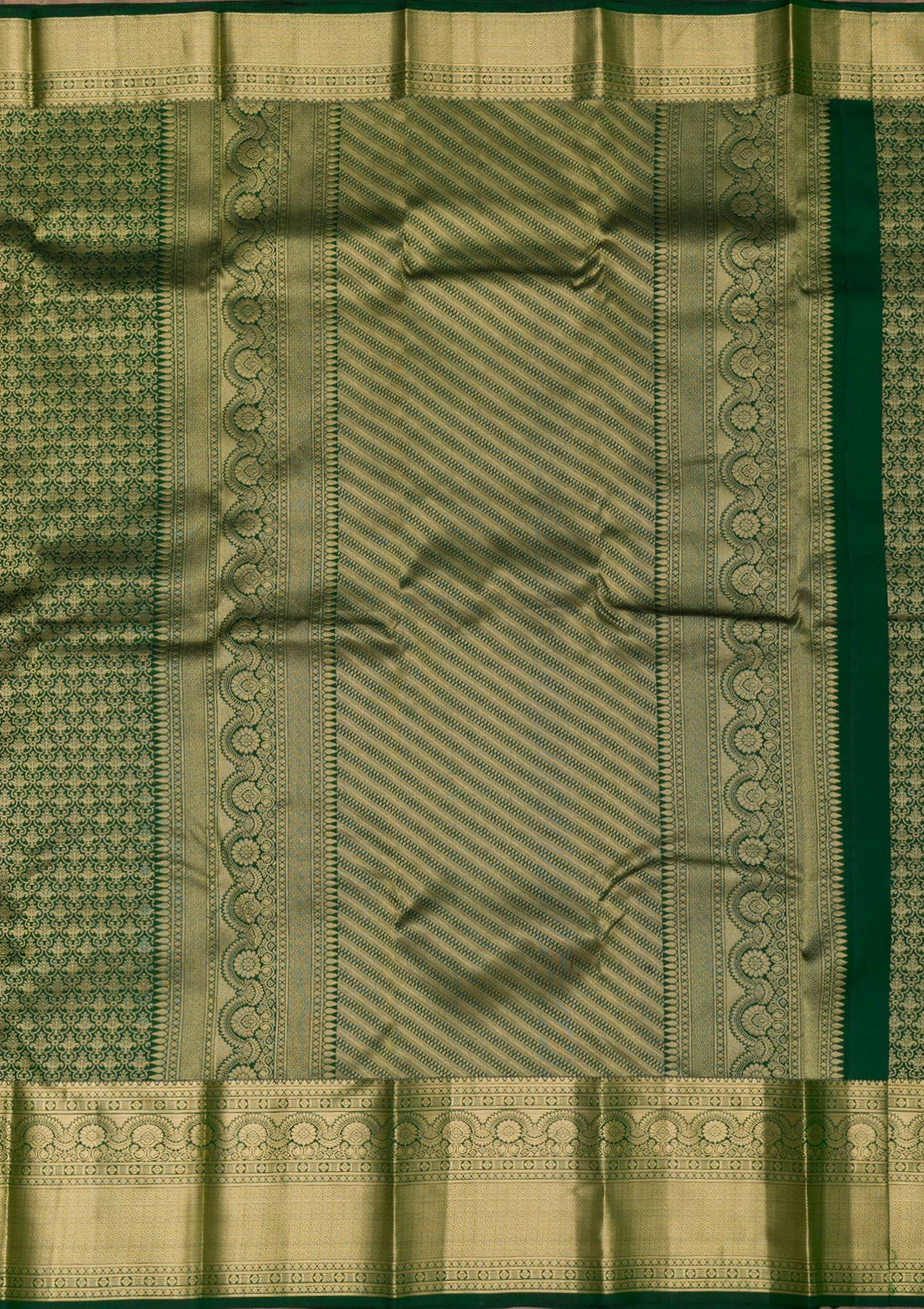 Bottle Green Zariwork Pure Silk Saree-Koskii