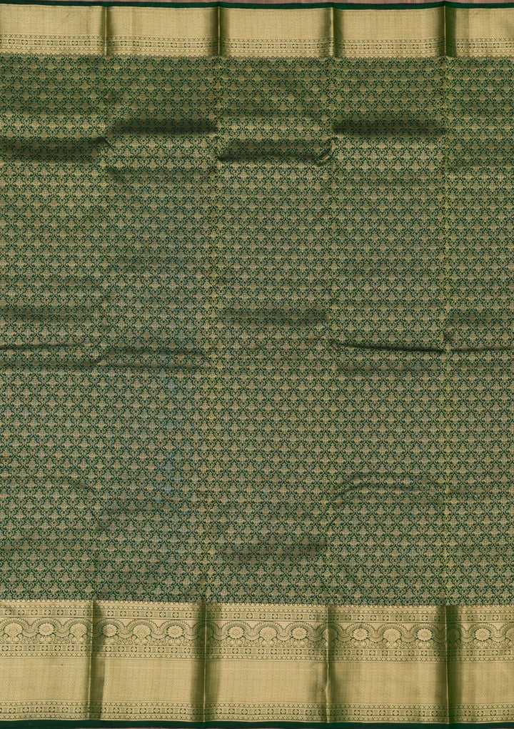 Bottle Green Zariwork Pure Silk Saree-Koskii