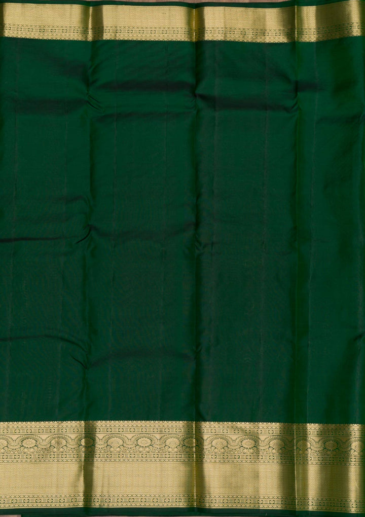 Bottle Green Zariwork Pure Silk Saree-Koskii
