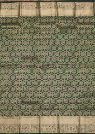 Bottle Green Zariwork Pure Silk Saree-Koskii