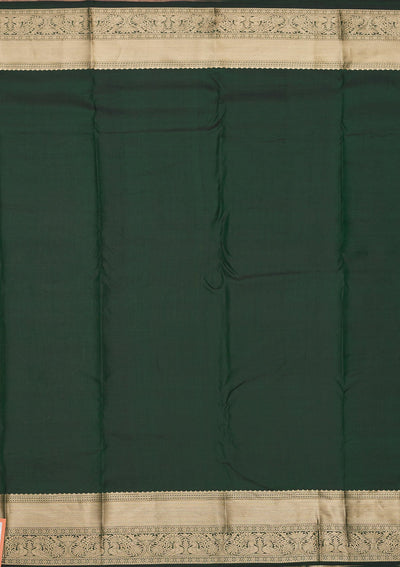 Bottle Green Zariwork Pure Silk Saree-Koskii
