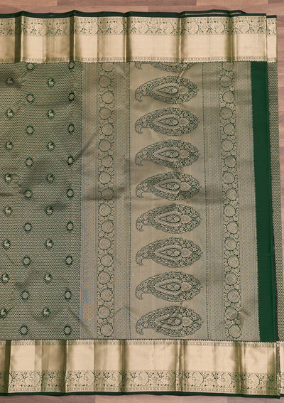 Bottle Green Zariwork Pure Silk Saree-Koskii